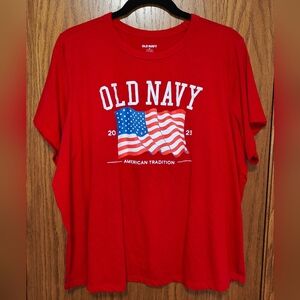 Women's Old Navy Red Flag Tee Shirt Top, Size 2X